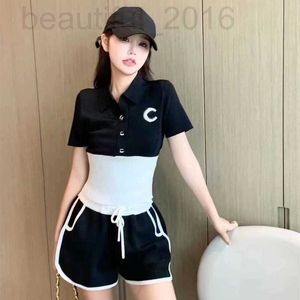 Dames T-shirt Designer Spring en Summer Nieuwe gebreide kleding Slim Fit Short Polo Neck Slimming Button Color Block Sleeve Design T-Shirt Top A86O