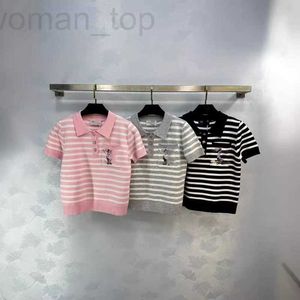 T-shirt pour femmes Designer printemps / été new ch nanyou gaoding sweet and Âge réduction de perles de vent broderie mode Stripe Polo cou de cou à manches courtes MMPW