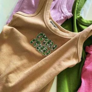 Designer T-shirt pour femmes Summer Miui Top Nail Perle LETTRE INDUSTRIE HEAUX RAPPORT TIRT