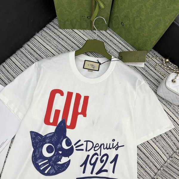 Diseñador de camisetas para mujeres Summer New College Style Casual Versátil Versátil y Age Reductor Cat Head Impresión Camiseta de manga corta para hombres ITS5