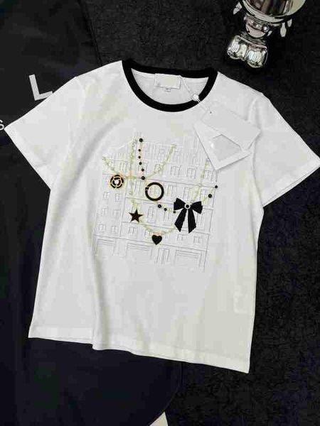 Diseñador de camisetas para mujeres Summer Women Pearl Chain Bow Onk Fashion Bordado de color sólido Bordado de manga corta Lady Tees Tops casuales Luxury Camisetas C2FR