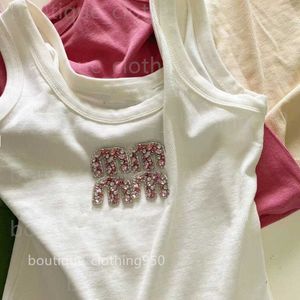 Dames T -shirtontwerper T -shirt Summer Miui Nail Bead Letter Zware industrie strakke passende vest Nieuw afslanke veerstudent onderste mouwloze T -shirt Tops 5h9z0