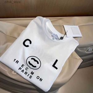 Dames T-shirt Designer Dames Franse trendy kleding C Letter Graphic afdrukpaar Fashion katoenen bemanningskanaal Kortglede top T-shirt Y240420