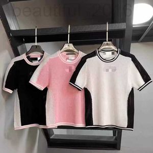 T-shirt féminin Designer Xiangxiangjia 2024 Printemps / été Nouveau noir, blanc et rose Tempsintures de sport à manches courtes à manches coupées à manches coulissantes BCMG