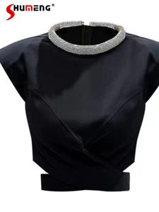 T-shirt femme Diamond Fashion Chic Midriff Outfit T-shirt court sans manches T-shirt Femme Summer Black Girl Flounced Sleeve Top Tees 230603