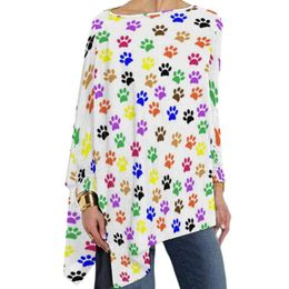 T-shirt pour femme Dog Pow Art Empreintes de pattes colorées T-shirts à manches longues élégants Casual Loose Big Size Tees Woman Print Clothes Birthday GiftWome