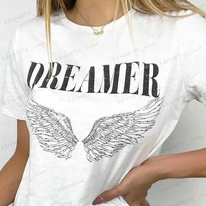 Camiseta para mujer Dreamer Graphic Tees Angel Wings Print T Shirt Mujeres Boho Estilo Algodón Vintage Estética Retro Camisetas Moda Ropa Grunge T240129