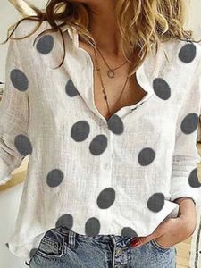 T-shirt féminin Shirt en lin en coton élégant Femme à pois
