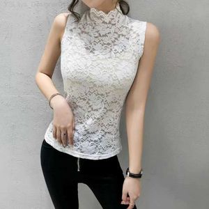 T-shirt Femme Élégant Femmes Floral Dentelle Débardeurs T-shirt Avec Élastique Sleless Rouge Noir Blanc S-XL Stretch Rose Dentelle Camisole Pour Les Filles L24312