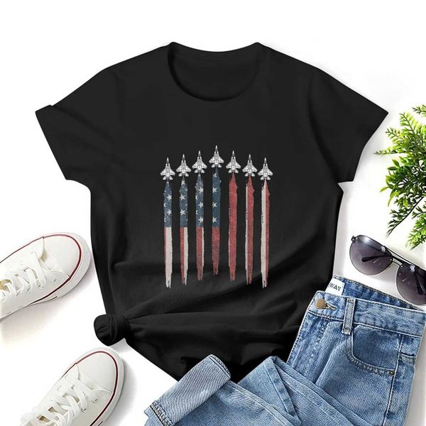 Camiseta femenina F15 Eagle Fighter Jet Flag Airplane F-15 4 de julio Camiseta impresa Camisa gráfica Casta Short Slved Femenina T Camiseta Y240506