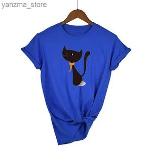 Dames T-shirt Fashion Cartoon Cat Print Casual Harajuku Dames T-shirt Zomer korte slev o-neck goedkope t casual kleding top vrouwelijke t shirts y240420