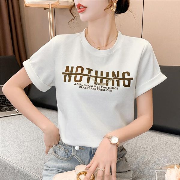 Camiseta para mujer Moda Casual Mujer Camisetas Mujeres Sexy Tops Mujer Oficina Señora Bonita Estética Chica Linda Cadena de Metal Letras Gráfico 2Wome