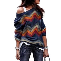 Dames T-shirt Fashion Losse Casual Lange mouw Pullovers Sweatshirt Off Shoulder Printed herfst Top