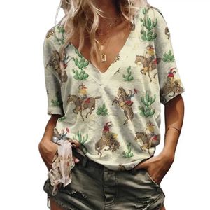 Dames T-shirt Fashion T-shirts voor vrouwen zomer Y2K Woman Tops 3D Animal Gedrukt V-hals korte maten 2023 Nieuwe dames oversized T-shirt D240507