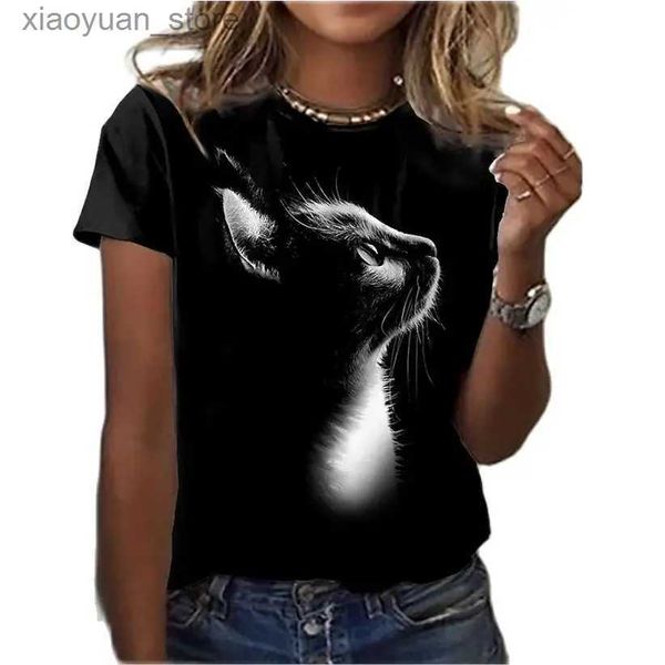 T-shirt Femme Mode Femme Blouses 2022 T-shirt Femmes 3D Chats Imprimer Noir Kawaii T-shirt Femme Vêtements Surdimensionné Haut D'été Livraison Gratuite 240130