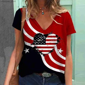 T-shirt Femme Mode Femmes T-shirt USA Drapeau Imprimer Harajuku T-shirt Été 2023 Top Kawaii Tees V Cou Plus Taille American Lady Y2k Vêtements 240130
