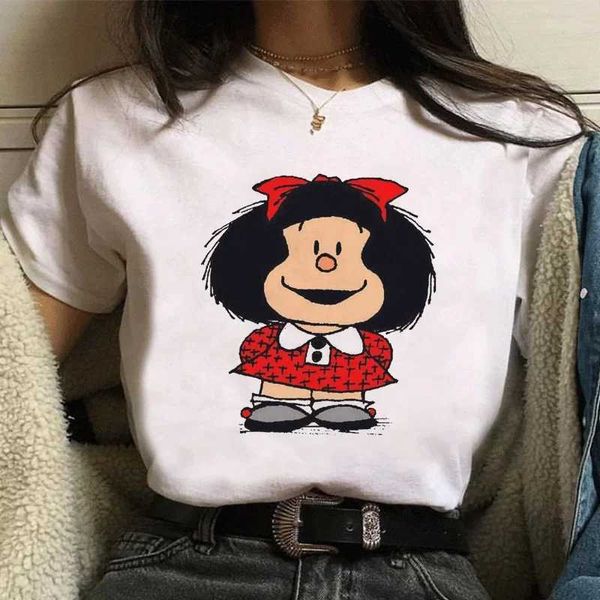 T-shirt féminin féminin féminin mafalda imprimé femmes harajuku comic ulzzang dessin animé kawaii chemisier de style coréen décontracté vêtements
