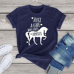 Dames T-shirt FLC Gewoon een meisje dat van paarden van paarden thirt houdt Women Horse Lover Gift grappig Animal Grafisch vrouwelijk T-shirt Fashion Harajuku Tops US 3XL 230508