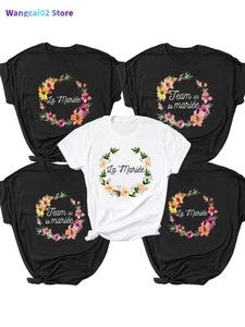 T-shirt Femme Flower Team Bride to Be Squad Femmes T-shirts 2022 EVJF La Mariee Hen Party Bachelorette France Fille Mariage Femme Tops Tees 022223H