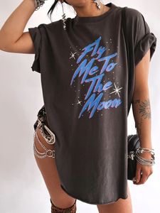 T-shirt femme Fly Me To The Moon imprimé fente latérale Tee femmes manches courtes été graphique T Vintage femme ample T-shirts hauts vêtements 230208