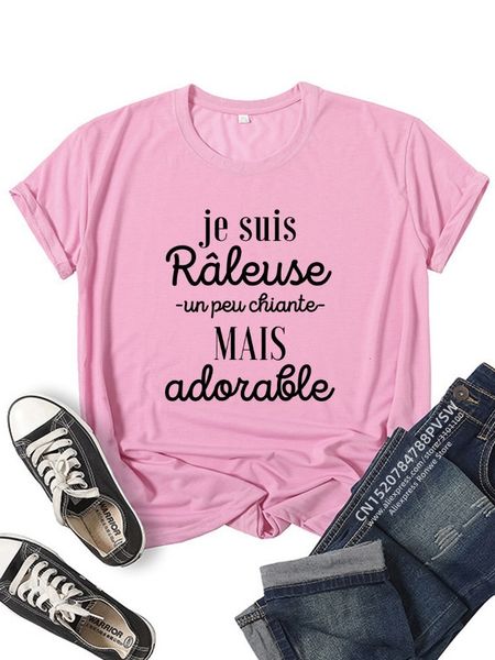 T-shirt féminin France Letter Funny Graphic Femmes T-shirt Girl Y2k Harajuku Black Pink Red Tee Tee Femelle 90s O Vêtements de cou 230518