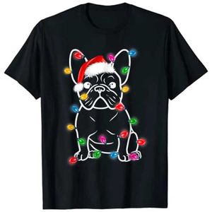 T-shirt pour femmes drôles French Bulldog Dog Tree Lights de Noël