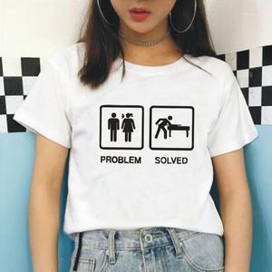 Dames t-shirt grappige probleem opgelost vrouw t-shirts pool biljart speler korte mouw casual tee shirt femme zomer t dames tops