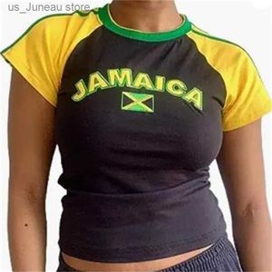 Dames T-shirt Gaono Jamaica Shirts For Women Baby TS Grafische Y2K Crop Tops Short Slve Grunge T-Shirt Summer Aesthetic Fairycore Clothing T240412