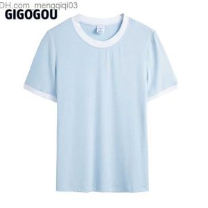Dames T-shirt GIGOGOU Basic Gebreid O-hals T-shirt met korte mouwen 2023 Nieuw Dames Ultra Thin Fit T-shirt Zomer Vintage Top 6 Kleur Maat S-3XL Z230713