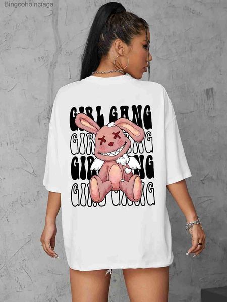 Camiseta para mujer Girl Gang Graphic Bad Laughing Rabbit Camiseta Mujer Casual Transpirable Camiseta Algodón Moda Camiseta Verano Hip Hop Short SleL231208