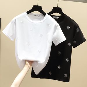T-shirt Femme Gkfnmt T-shirt blanc Femmes Vêtements Star Diamond Coton Coréen Casual T-shirt Tops d'été Noir Manches courtes Y2K T-shirt 230426