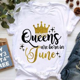 Camiseta de mujer Golden Crown Queen nacen en enero a diciembre Camiseta con estampado gráfico Ropa de mujer Camiseta Femme Regalo de cumpleaños Tops 230515