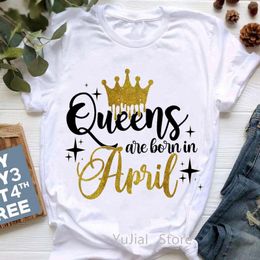 Dames T-shirt Golden Crown Queen worden geboren in januari tot december Grafische print T-shirt Dameskleding T-shirt Femme Verjaardagscadeau Tops 230403