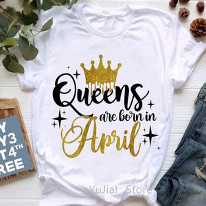 T-Shirt Femme Golden Crown Queen sont nés en janvier à décembre T-Shirt imprimé graphique vêtements pour femmes T-Shirt Femme cadeau d'anniversaire hauts 230403