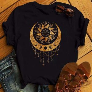 T-Shirt Femme Golden Sun Moon Stars Imprimer T-shirt Femme Manches Courtes O Cou Lâche Femme T-shirt Dames Tee Shirt Tops Camisetas Mujer 230428