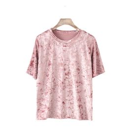 Dames t-shirt goede kwaliteit dames mode fluwelen korte mouw t-shirt roze zwart groen rode vrouw Koreaanse stijl casual vintage velor tees tops 230314