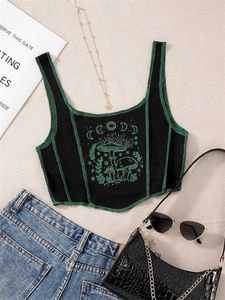 Dames t-shirt gotische grunge print crop tanktop voor vrouwen zomer mouwloze topaanval patchwork asymmetrische schattige baby tee y2k shirts s245316