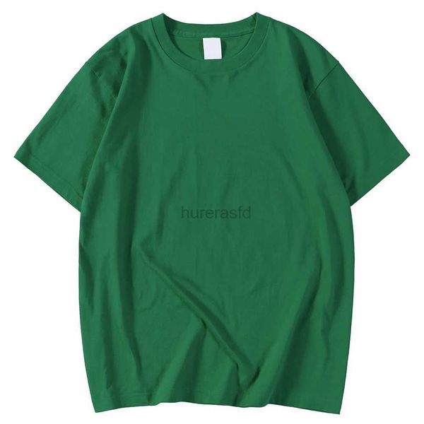 T-Shirt femme vert couleur unie hommes T-shirt de haute qualité nouvel été décontracté haut en coton hip-hop respirant T-shirt 240323