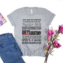 T-shirt femme Greys Anatomy Shirt Greys Anatomy Quotes T-shirt You Are My Person Shirt C'est une belle journée pour sauver des vies 240323