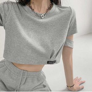 Dames T-shirt Harajuke Crop Tops Dames Zomer Hoge Taille Mode T-shirt Egirl Nieuwe Solid Cut Out Korte Mouw Tees Oversized Vrouwelijke S-2XL 240130