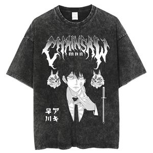 T-shirt Femme Harajuku Chainsaw Man T-shirt Hommes Hip Hop Vintage Lavé Surdimensionné Anime T-shirts pour Femmes T-shirts Streetwear 100% Coton T-shirt 230413