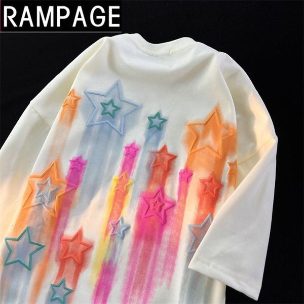 T-Shirt Femme Harajuku Couleur Meteor Stars Imprimer Coton T-shirts Hip Hop Kawaii T-shirt Graphique Femmes Couples Surdimensionné Top Été Lâche Casual 230418