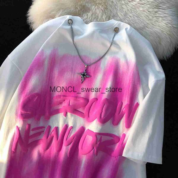 Camiseta para mujer Harajuku Material de algodón Retro Street Hip-Hop Tie-Dye Graffiti Camiseta Hombres Mujeres Cool Cross Chain Moda Top Verano OversizeH24131