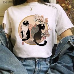 T-shirt femme Harajuku Simple court Sle mignon chat T-shirt haut imprimé vêtements imprimé mode femmes été T-shirt motif grande taille T-sh 240311
