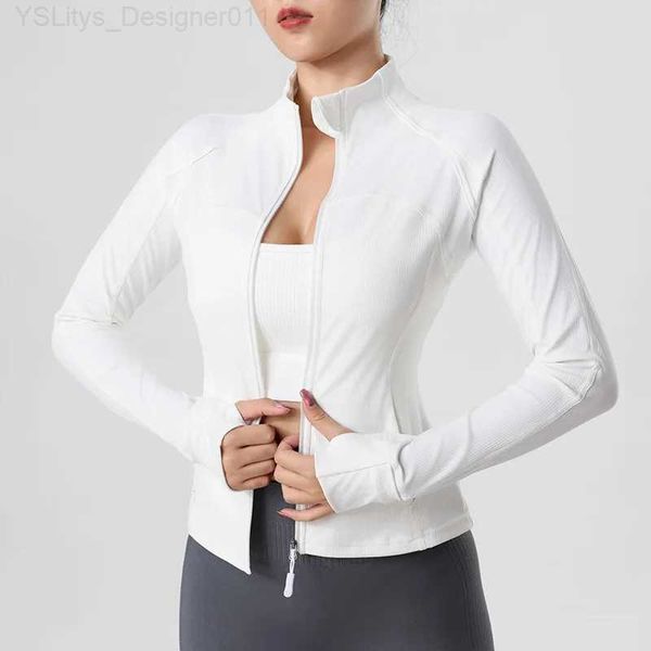 Camiseta para mujer Lycra de alta calidad Ropa deportiva para mujer Solapa Fitness Ropa de yoga Chaqueta de fitness antiarrugas Camisa deportiva larga Ropa de yoga de lycra L24312