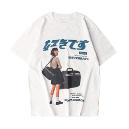 Femmes S T-shirt Hip Hop Streetwear Harajuku T-shirt Girl Japonais Kanji Print Tshirt Rock Musique Hiphop Men Hen