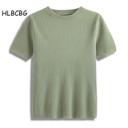 Dames t-shirt hlbcbg lente zomer gebreide dames t-shirt mode korte mouwen korte mouwen top casual kintwear basic rib vrouwelijke t-shirt 230320