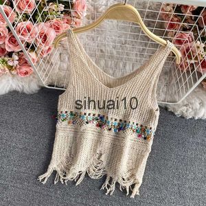 T-shirt femme fleurs au crochet creuses tops sexy camis tricotés col en V pour les femmes hors épaule omighty slim fit camis 2021 mode chaude J230627