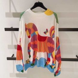 T-shirt Femme Cheval Marque de luxe Designer Pull imprimé T-shirt Tricots pour femmes Pull Tops 2023 Tenues d'hiver Damski T-shirts Vêtements J240131