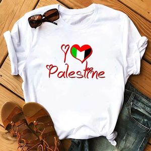 T-shirt féminin T-shirt Palestine Flag I Love I Love Palestine Imprimé en coton T-shirt Short Silver Shirt Mens Mens Direct Shipping Y240506